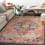 Lahome 8x10 Area Rugs for Living Room, Washable Rugs for Bedroom Aesthetic Large Dining Room Rugs for Under Table, Bohemian Printed Low Pile Nursery Carpet for Playroom Home Office, Fuchsia/Multi