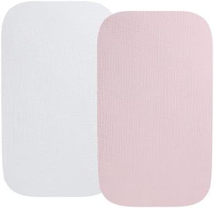 Fadacudan Muslin Bassinet Sheet Compatible with AMKE 3 in 1 Bassinet(35 X 20), Milliard, TCBunny Bassinet, 2 Pack Cotton Stylish Boho Fitted Bassinet Sheets for Baby White & Pink