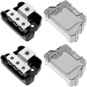 Distribution Block Car Audio, Malictele 3 Way Power Distribution Block 1 x 0/2/4 Gauge Input 3 x 4/8 Gauge Output Amp Power Distribution Block Car Audio Amplifier Splitter for Vehicles Boats 2 Pack