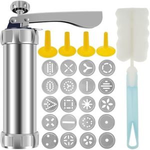 DIY Cookie Press Decorating Kit, Cookie Press Kit Detachable Cookie Decorating Press with 4 Icing Nozzles and 20 Cookie Molds Reusable Dessert Decorating Syringe Set Cookie Maker Press for Biscuits
