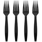 Prestee 100 Black Plastic Forks Heavy-Duty, Heavyweight Plastic Silverware Forks, Fancy Plastic Cutlery, Elegant Disposable Forks Pack, Bulk Disposable Flatware, Christmas Holiday Plastic Utensils Set