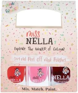 Miss Nella Just Like Mummy's Nail Polish Set of 3: Sugar Hugs, Jazzberry Jam & Under The Sea, Peel-Off Nail Polish Especially for Children, Peel-Off Formula, Non-Toxic, Water-based and Odourless