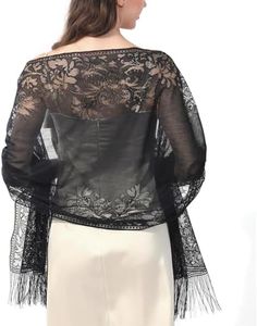 Women's Floral Lace Scarf Shawl with Tassels, Soft Mesh Fringe Wraps for Wedding Evening Party Dresses