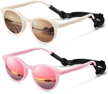 Vcarsian Cute Kids Polarized Sunglasses,Baby Sun Glasses with Strap for Toddler Girls Boys Flexible Round UV400 Protection Glasses Age 0-6