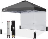 CROWN SHADES Pop Up Canopy with 1 Side Wall - Beach Tent with One Push Setup - Outdoor Sun Shade for Events, Parties, Camping - Gazebo with STO-N-Go Cover Bag, Grid Grey, 12x12FT