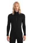 ICEBREAKER Men's 100% Merino Wool Everyday Half Zip Base Layer Long Sleeve Top - Slim Fit - 175 Ultralight Fabric - Black, M, 104484