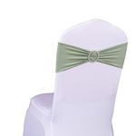 SINSSOWL 100PCS Stretch Spandex Sage Green Chair Sashes Bands with Buckles Slider Chair Sashes Bows for Wedding Party Banquet Birthday Decorations (Sage Green)