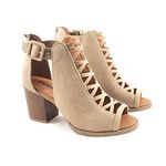 Soda ARAN ~ Women Open Toe Crisscross Straps Back Zipper High Heel Fashion Sandal with Adjustable Ankle Strap, Natural Nbpu, 10