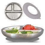 Rilli Stainless Steel Suction Cup Plate, Non-Slip Baby Tableware, Baby Suction Cup Tableware (Grey)