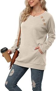 Yincro Women's Casual Long Sleeve Tunic Tops Fall Tshirt Blouses, Button-up Beige, 3X-Large