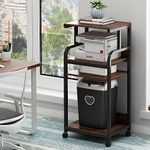 Fannova 4-Tier Printer Stand with Adjustable Storage Shelf, Large Tall Printer Table with Wheels for Home Office Small Spaces Organization, Rustic Brown