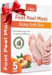 Foot Peel Mask (5 Pairs) - Foot Mask for Baby Soft Skin - Remove Dead Skin, Dry, Cracked Feet & Callus, Foot Spa, Made with Aloe Vera Extract for Women and Men Feet Peeling Mask Exfoliating, Peach