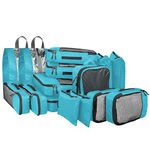 FATMUG Polyester Packing Cubes Travel Bag Organiser Set of 15(2L, 2M, 2S, 2Slim, 3 Shoe & 4 Laundry Pouch)-Blue