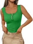 Kissfix Tank Tops for Women Summer Casual Camisole Tops Ribbed Sleeveless Henley Shirts Basic Clothing, GrassGreen, XS