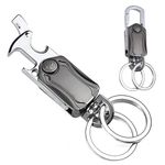 STHIRA Multifunction Keychain For Men, Dual Ring Metal Car Key Chain With Cutter, Bottle Opener, Mobile Phone Holder, Fingertip Gyro, Outdoor Carabiner Portable Car Key Chain For Men Women, Silver