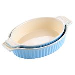 MALACASA, Series Bake, Oval Baking Dish Set of 2 (12.75"/14.5"), Oven to Table Baking Dish with Ceramic Handles Ideal for Lasagne/Pie/Casserole/Tapa, Blue