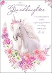 Granddaughter Birthday Card - Special Finish - Precious Granddaughter - Unicorn and Flowers - Made in the UK