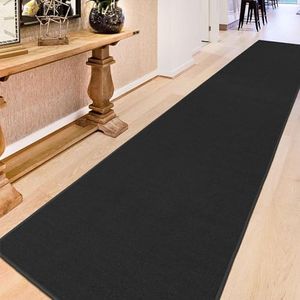 Machine Washable Modern Solid Design Non-Slip Rubberback 2x12 Traditional Runner Rug for Hallway, Kitchen, Bedroom, Living Room, 1'10" x 12', Black