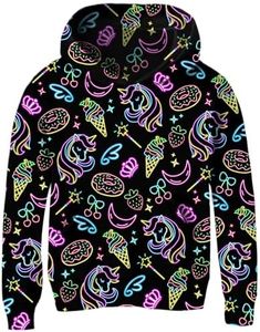 uideazone Girls Hooded Sweatshirts 5 Ice Cream Hoodie 3D Neon Pullover Hoody for Party Size 6-8