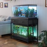 VOWNER 40 Gallon Aquarium Stand with Power Outlet, Metal Frame Fish Tank Stand with Cabinet Storage, Double Turtle Reptile Terrariums Tank Stand, 39.4" L*18.9" W Tabletop, 660LBS Capacity, Black