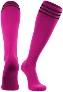 TCK Elite Finale 3 Stripe Soccer Socks (Hot Pink/Black, Small)