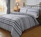 Sleepdown Flannel Stripe Grey Reversible Soft Duvet Cover Quilt Bedding Set with Pillowcase-Single (135cm x 200cm), Cotton