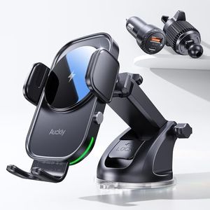 Auckly 【QC3.0+Sucker+Clip】 Car Phone Holder Wireless Charger,Qi 15W Fast Wireless Car Charger Automatic Sensor Phone Holder Vent Mount Compatible for iPhone 12 13 14 15 16 17 Pro Max Plus Mini 11 XS