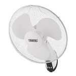 Draper 70975 Oscillating Wall Mounted Fan with Remote Control, 16", 3 Speed , White