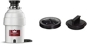 Waste King Legend Series 1 HP Continuous Feed Garbage Disposal with Power Cord - (L-8000) & 1025 EZ Mount Garbage Disposal Stopper and Splash Guard, Black