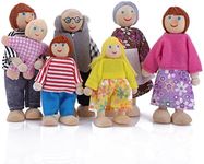 cobee Dollhouse Family People Figures, 7 Pieces Wooden Doll House Family Dolls Mini Doll Family Pretend Play Figures Miniature Dollhouse Doll Figures (B)