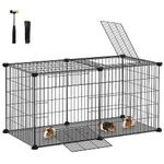 SONGMICS Small Animal Cage, Pet Cage, L, with Top, Base, 2 Doors, Easy to Clean, 82 x 41 x 41 cm, Black LPI009B01