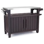 Keter Outdoor Rolling Table Cart for Food Prep, Storage, Bar & Grill, Dark Brown