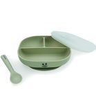 StarKiddo® Meal Set- Suction Plates for Babies & Toddlers | Silicone Baby Plate with Soft Spoon & Dustproof Lid | Divided Design | Microwave & Dishwasher Safe [Light Green]