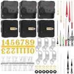 Swpeet 6 Pairs 28mm / 1.1 Inches Long Shaft Clock Movement Mechanism Kit, 6 Clock Movement with 6 Hooks, 6 Different Pairs of Hands Clock, 6 Sets Mounting Hardware, 2 Set Clock Numerals for DIY Clock