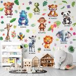 Jungle Animal Wall Stickers with Inspirational Quote, Watercolor Safari Animal Wall Decals Peel and Stick Removable for Boys Girls Kids Baby Nursery Bedroom Living Room Playroom Classroom Home Decor