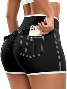 SEASUM Booty Shorts with Pockets for Women 4.5" V Waist Color & Stitching Butt Lifting Cargo Scrunch Gym Yoga Workout Black S