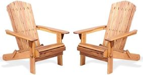 Ptsuker Adirondack Chair Set of 2, Heavy-Duty Outdoor Garden Furniture - Weather-Resistant Patio Lounge Chair with Ergonomic Design, Easy Assembly, Natural Wood Finish (Adult Size)