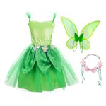 Lito Angels Green Fairy Costume for Girls Kids Fancy Dress Up Birthday Summer Party Outfits with Flower Wreath and Wings Headband Age 5-7 Years, L