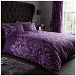 GC GAVENO CAVAILIA Printed Duvet Cover Sets, Reversible Bedding Bed Set, Polycotton Quilt Covers, Empire Damask Purple, Double