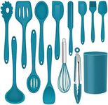 LIANYU 14 Pcs Cooking Utensils Set with Holder, Heat Resistant Silicone Kitchen Cookware Utensils Set, Kitchen Cooking Tools Includes Spatula Spoon Turner Whisk Tong, Dishwasher safe, Dark Blue