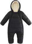 uideazone 12-18 Months Snow Suit for Baby Girls Winter Snowsuit Infant Boys Black One Piece Romper Double Zipper Puffer Coats for Skiing