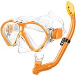 Gintenco Kids Snorkel Set, Dry Top Snorkel Mask Anti-Leak for Youth Junior Child, Anti-Fog Snorkeling Gear Free Breathing,Tempered Glass Swimming Diving Scuba Goggles 180° Panoramic View (Orange) …