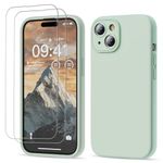 GOODVISH 3 in 1 Designed for iPhone 15 Case Premium Silicone 6.1" (2023)| Upgraded Camera Protection, 2 Pack Screen Protector, Shockproof Anti-Scratch Gel Rubber Slim Phone Case Cover, Light Green