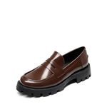 DREAM PAIRS Women's Platform Loafers, Lug Sole Slip On Chunky Penny Loafers Business Casual Shoes for Women Dressy and Work,Size 7,Brown-Pat,SDLS2318W