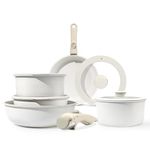 GiPP Pots and Pans Set Non Stick,11PCS Granite Nonstick Cookware Sets with Detachable Handle,Induction Kitchen Set Removable Handle,RV Cookware Set,PFAS PFOA Free,Oven Safe (White,11PCS)