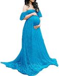 WGIA Women's Maternity Dress Lace Photography Pregnant Dress Ruffle Long Maxi Gown Prop for Photo Shoot (Turq, XL)