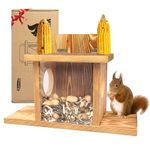 Kaiciuss Carbonized Wooden Squirrel Feeder for Outside, Wood Squirrel Feeding Table, Sturdy Squirrel Feeding House with Thickness 1.5CM Wood, Top Lid Opens for Easy Filling of Peanuts and Corn
