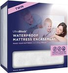 UltraBlock Zippered Mattress Protector (Twin) - Waterproof Cover Stops Dust Mite, Bed Bug, Spills, Bedwetting - Hypoallergenic Encasement with Zipper - White