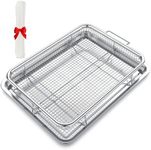 N.Gracia Air Fryer Basket for Oven, 15.5“ x 11.6“ large Stainless Steel Crisper Tray and Pan with 50 PCS Parchment Paper, Stainless Steel Air Fryer Basket for Baking Grilling