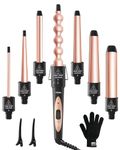 7 in 1 Curling Iron Wand Set, Ohuhu Upgrade Curling Wand with 7Pcs 0.35 to 1.25 Inch Interchangeable Ceramic Barrel and Heat Protective Glove, Dual Voltage Hair Curler, Rose Gold, Idea for Gift